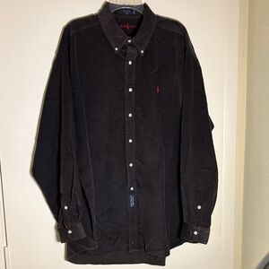 Ralph Lauren Brown Corduroy Button-Down Shirt with Red logo, Loose Cut, L